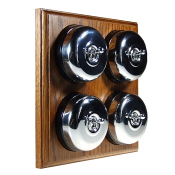 4 Gang 2 Way Medium Oak, Polished Chrome Dome Period Switch